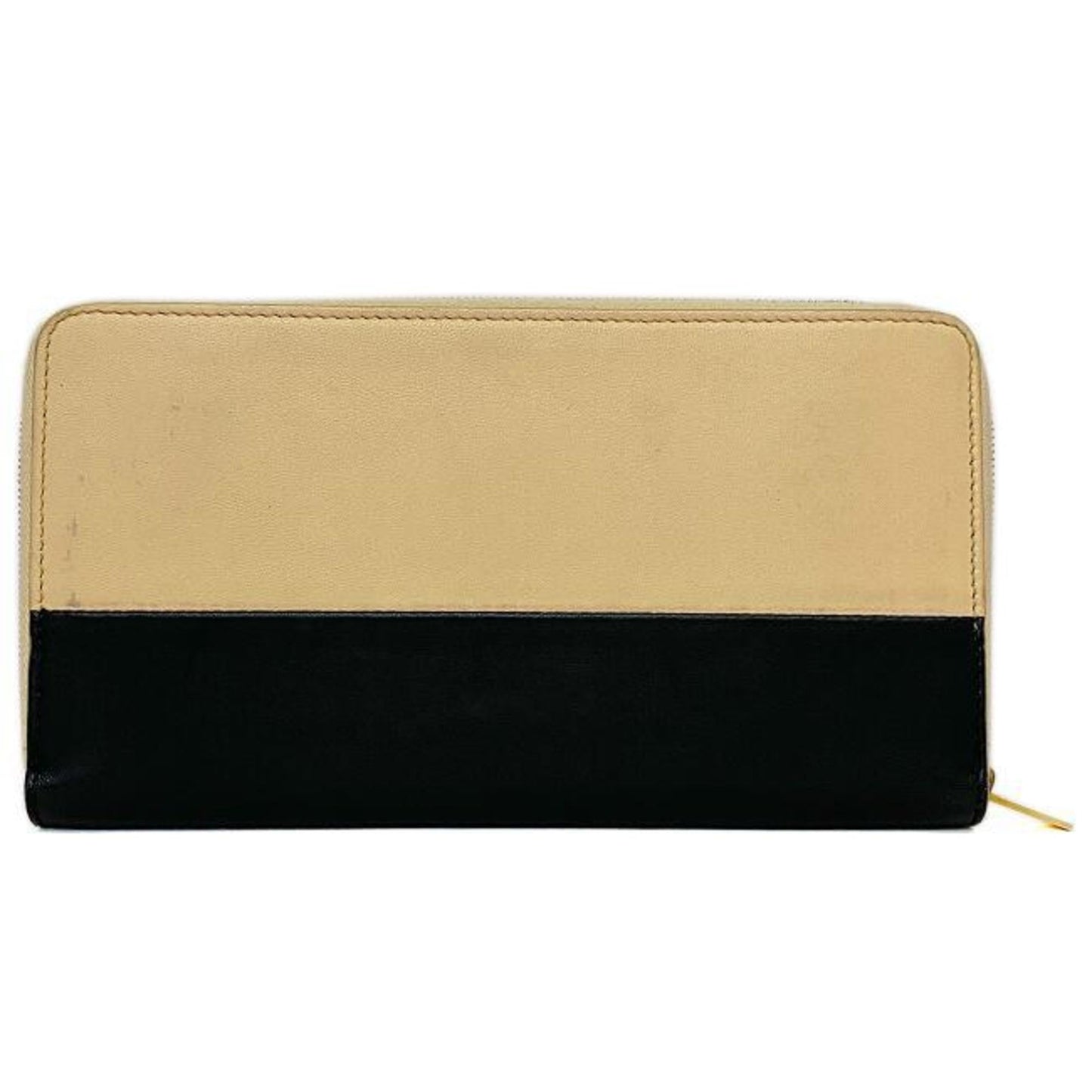 Celine Round Wallet Beige Black Gold 102623HTM Bicolor Leather Celine Two Tone Color Ladies Adult