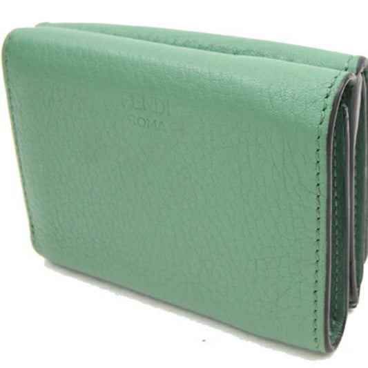 FENDI Trifold Wallet Peekaboo 8M0426 Green Leather Women's