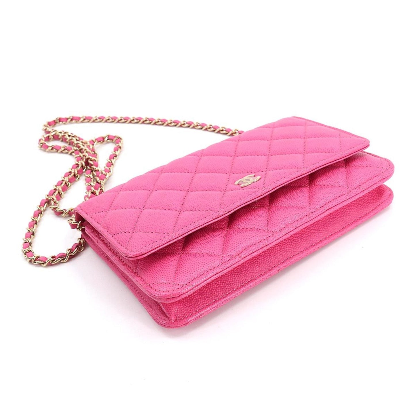 CHANEL matelasse classic chain wallet long caviar skin pink AP0250 gold metal fittings Chain Wallet