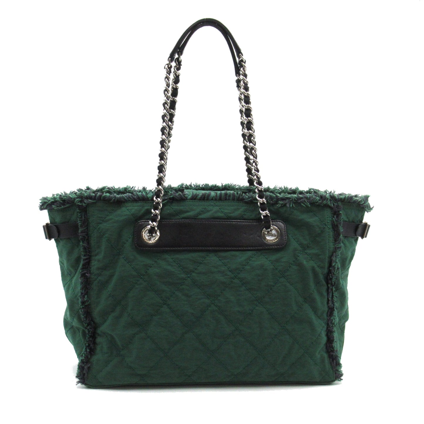 CHANEL Shoulder Tote Green Nylon