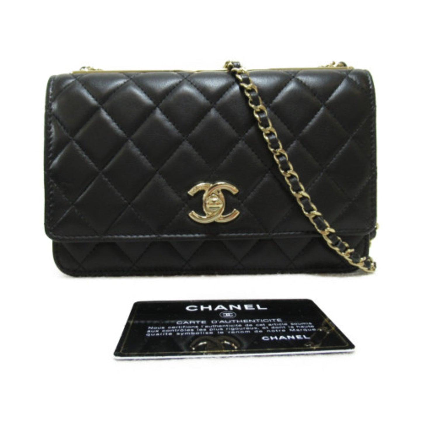 CHANEL Matelasse Chain Wallet Shoulder Bag Black Lambskin [sheep leather]