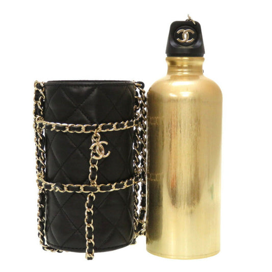 CHANEL Lambskin Black 27th Flask Gold Chain Bottle Holder Matelasse Coco Mark Water Shoulder Bag