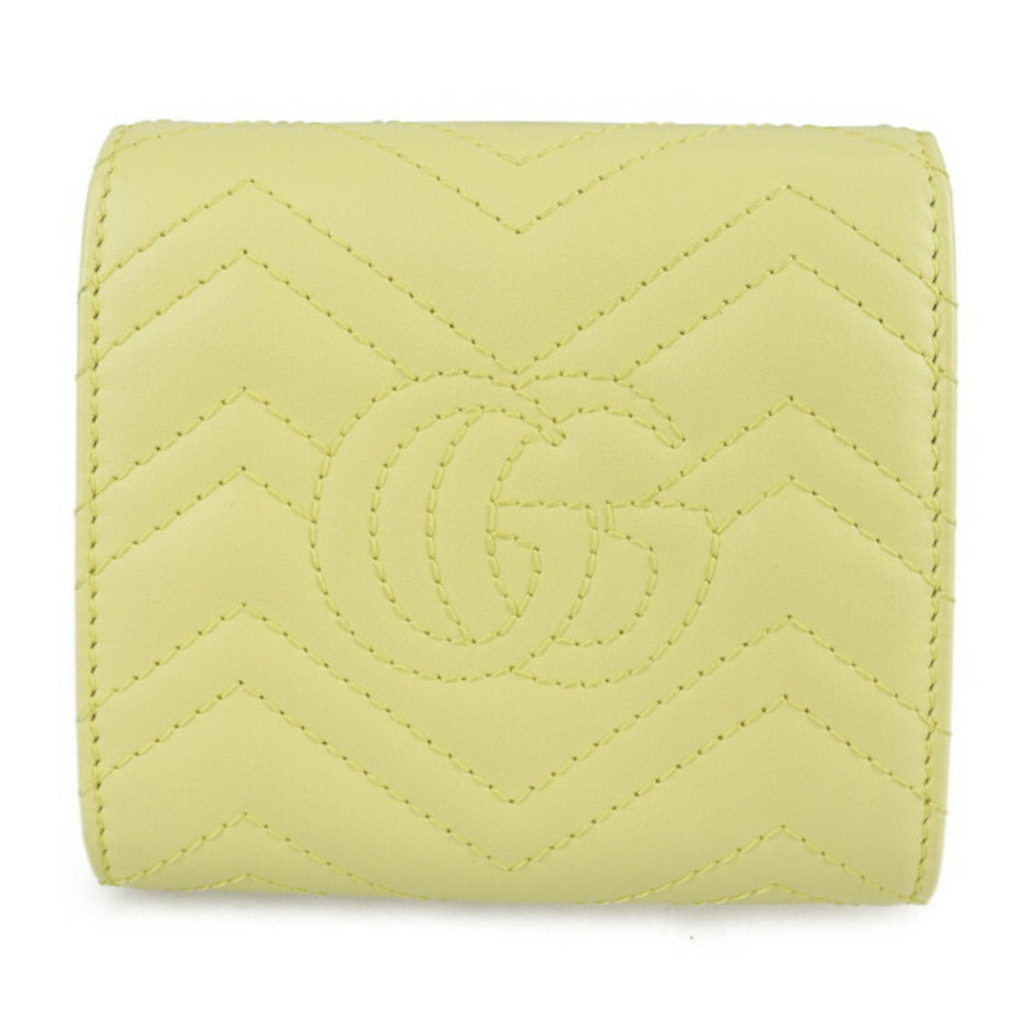 Gucci GG Marmont bi-fold wallet 598629 leather pastel yellow logo quilting L-shaped zipper compact