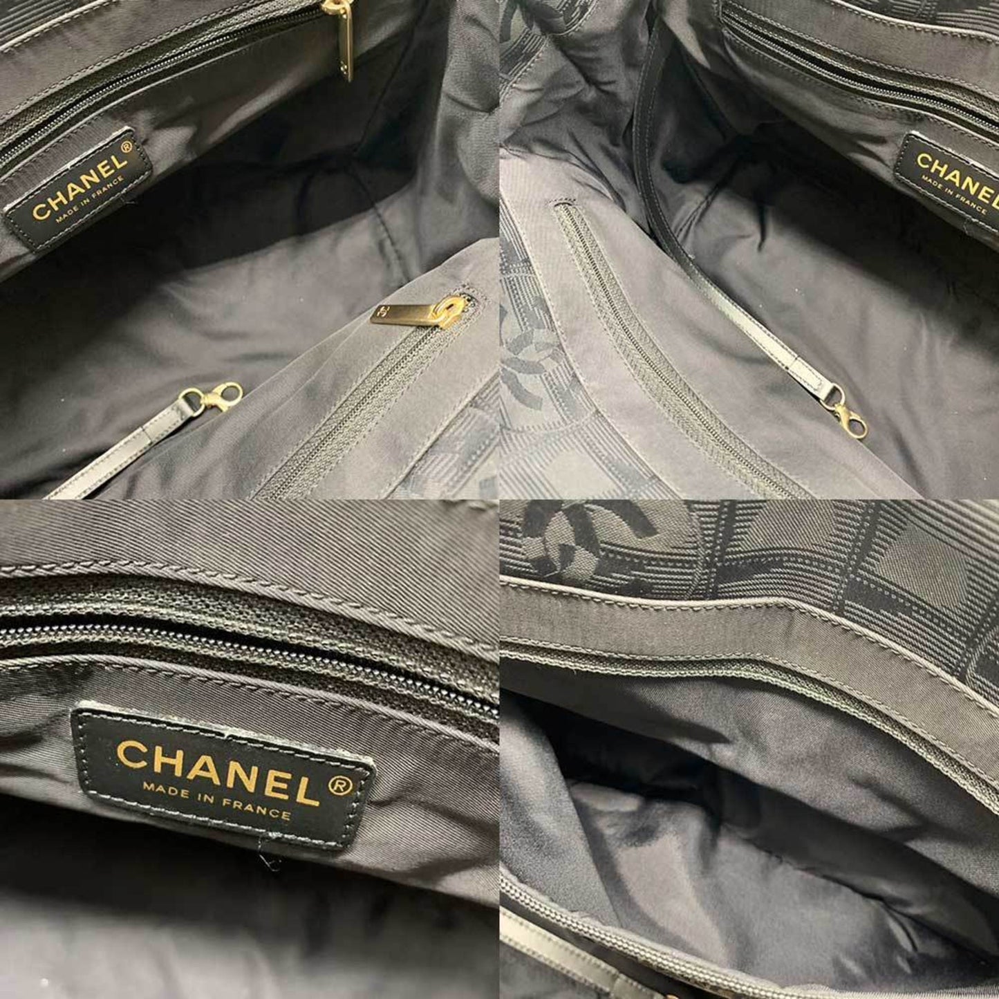 CHANEL Bag New Line Tote PM Black Champagne Handbag Ladies Nylon Canvas x Leather A20457