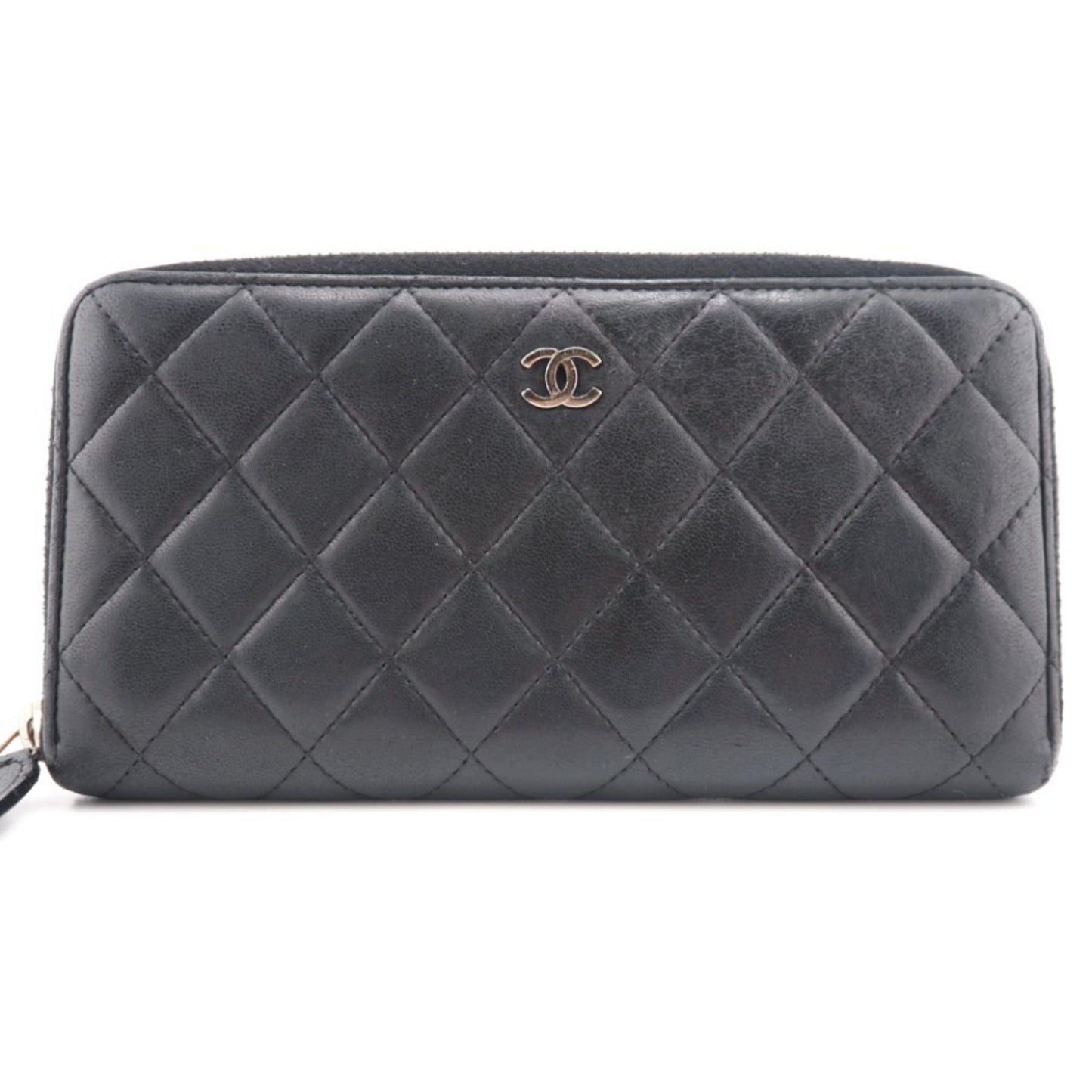 CHANEL/ Matelasse Round Zip Wallet Long Black Ladies