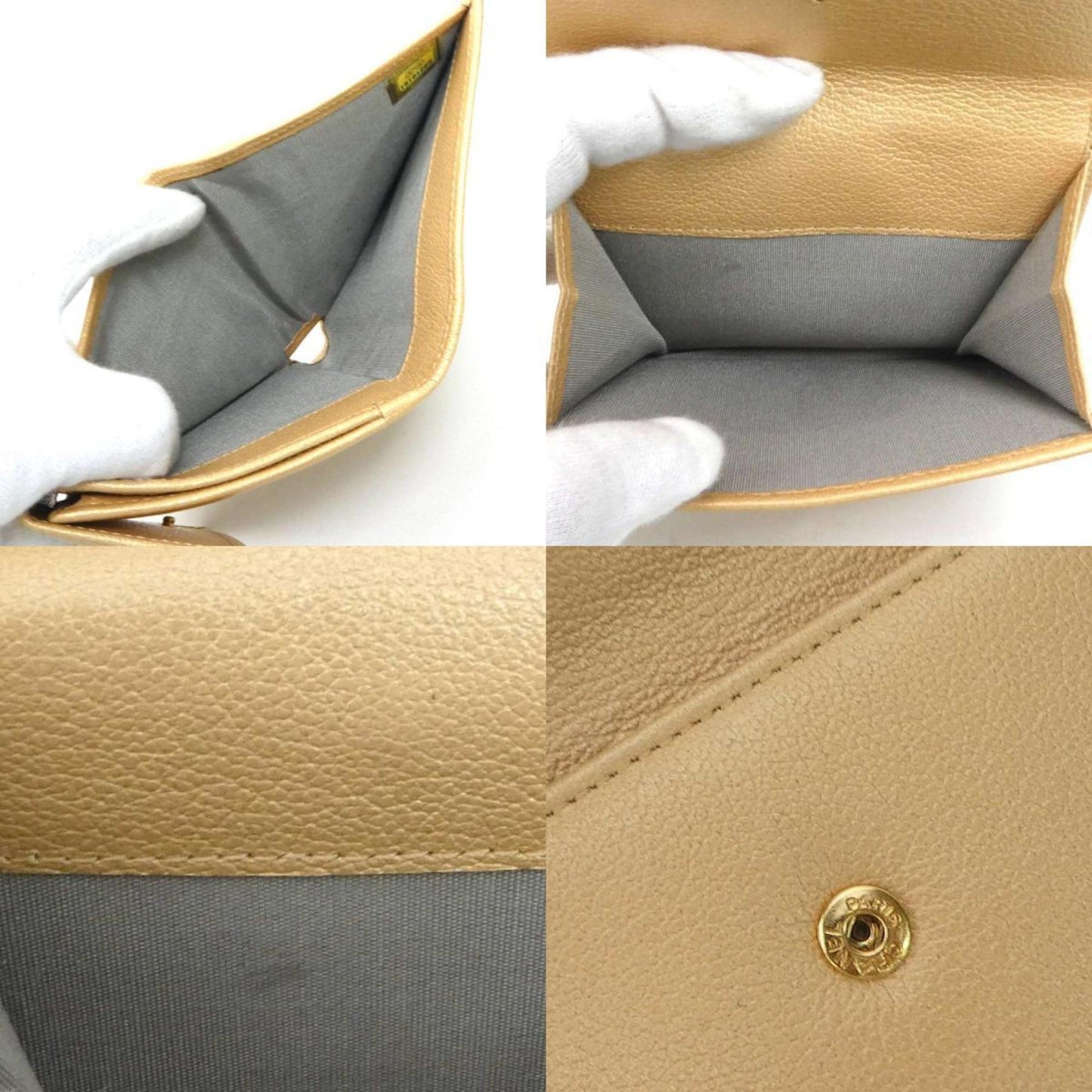 CHANEL folio wallet butterfly camellia leather champagne gold ladies