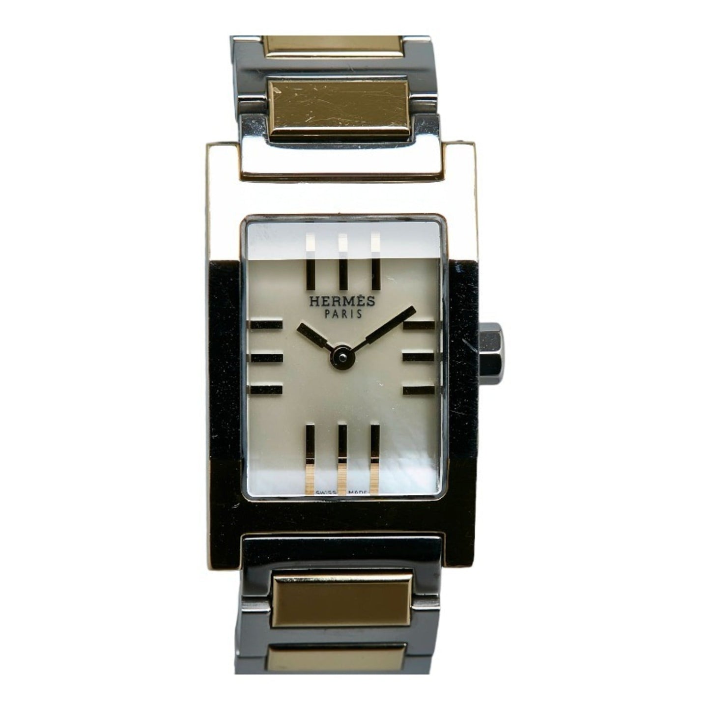 HERMES Tandem Watch TA1.220 Quartz White Shell Dial Stainless Steel Ladies