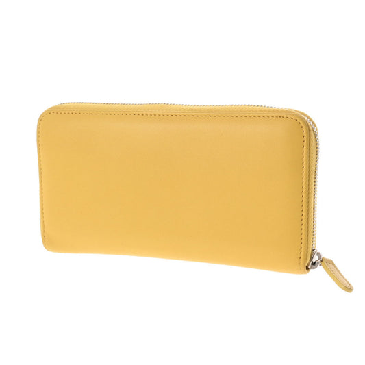 CHANEL here mark round wallet yellow ladies lambskin long