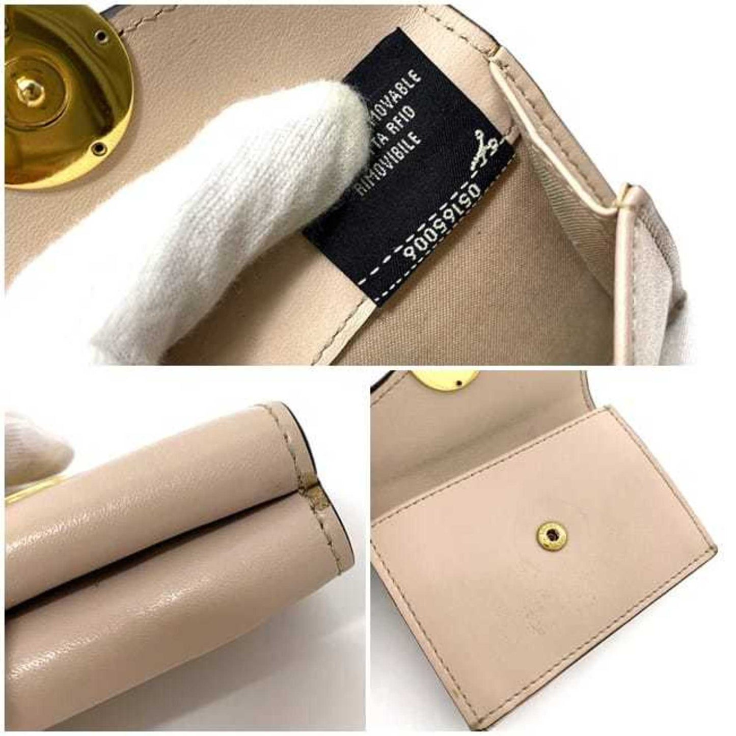 FENDI Trifold Wallet Pink Beige Gold Fizu 8M0395 Leather GP  Circle Women's