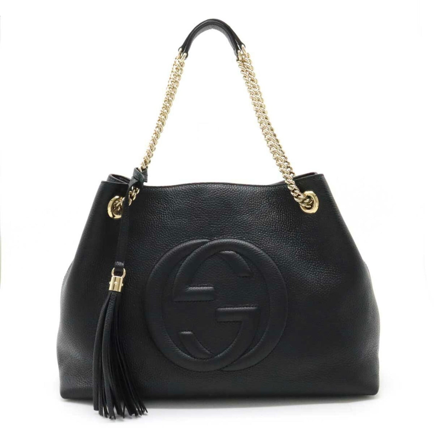 GUCCI Soho Interlocking G Tote Bag Chain Shoulder Leather Black 536196