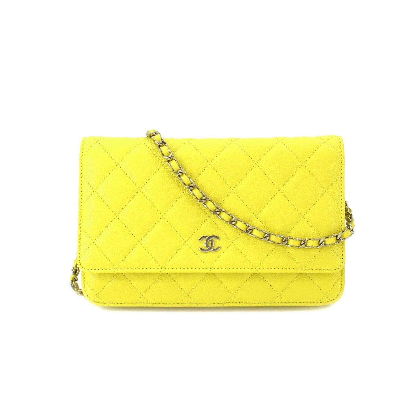 Chanel matelasse chain wallet long caviar skin yellow A33814 gold metal fittings