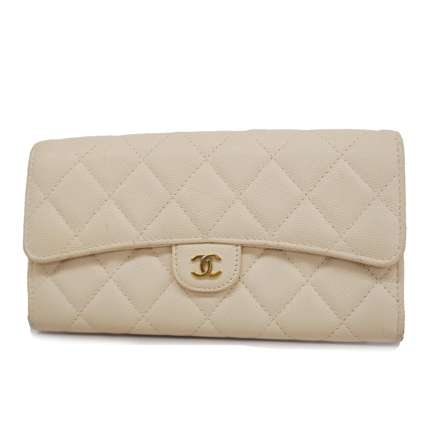 CHANEL  Matelasse Long Wallet [bi-fold] Gold Hardware Caviar Leather Ivory