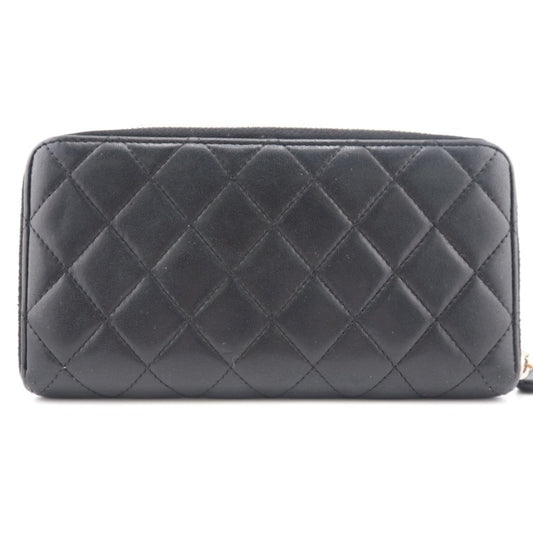 CHANEL/ Matelasse Round Zip Wallet Long Black Ladies