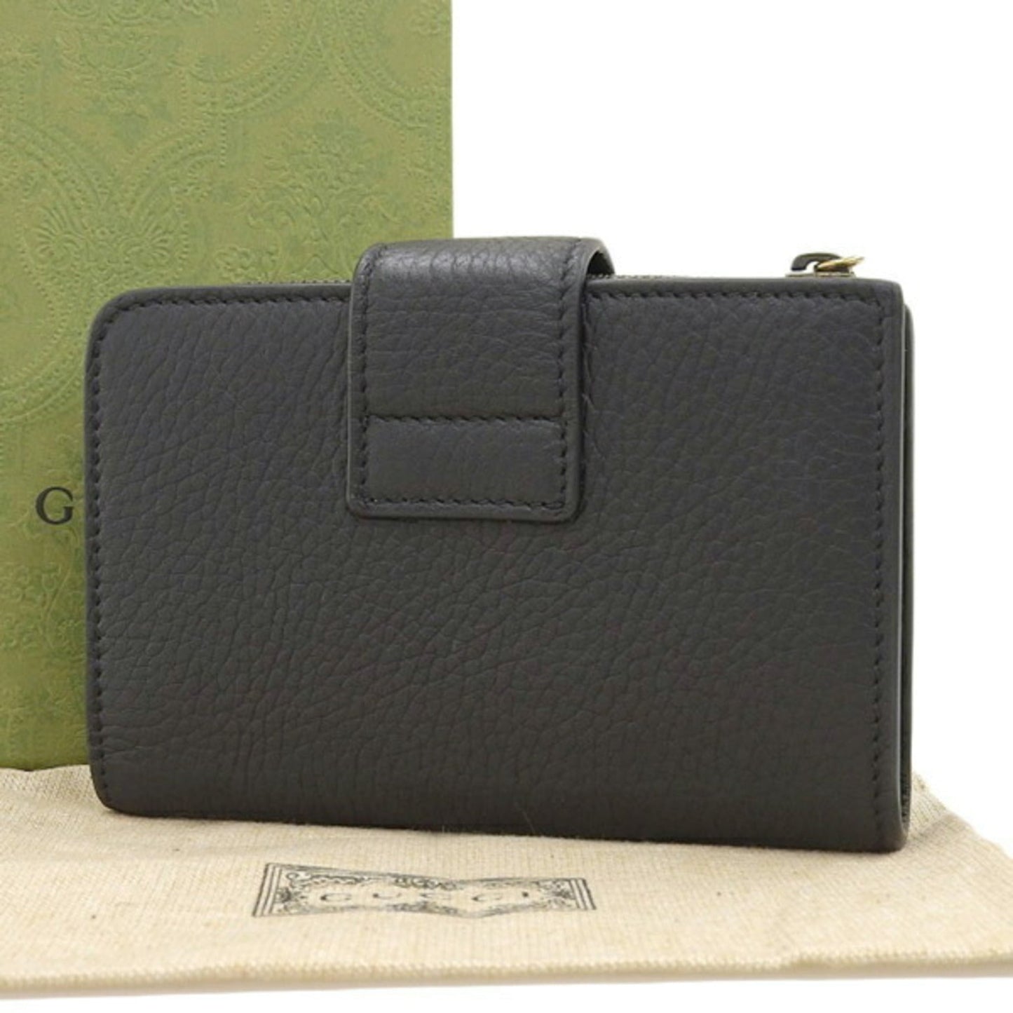 GUCCI Bamboo Leather Double G Medium L-shaped Bifold Wallet 739498 Black Women's