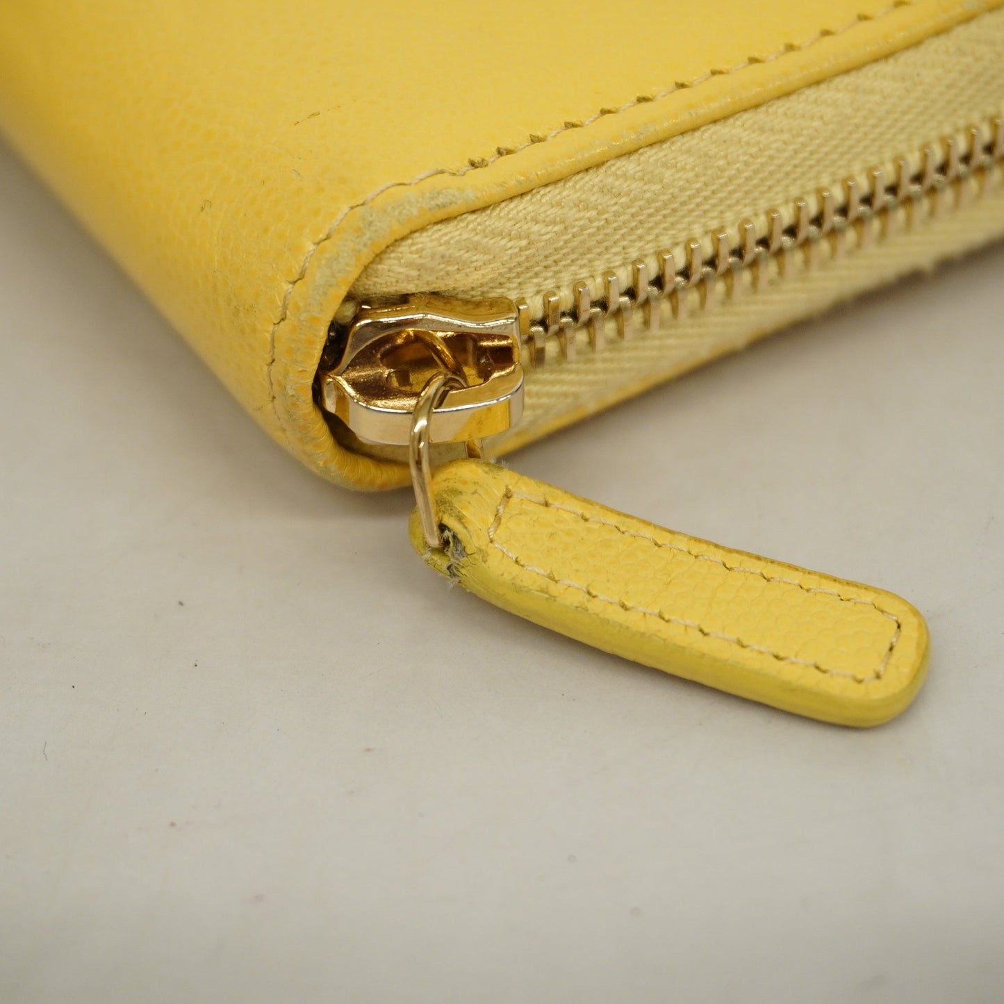 CHANEL  Camellia Bi-fold Long Wallet Gold Hardware Leather Yellow