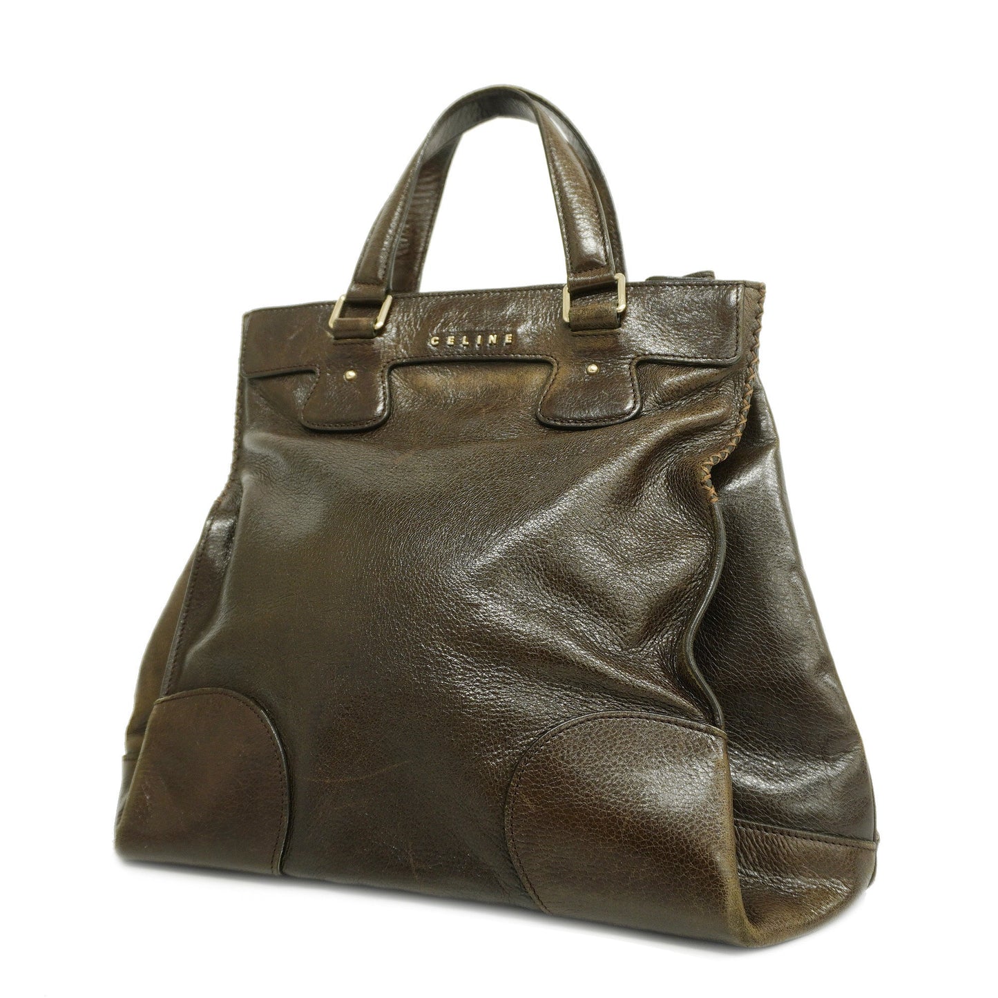 Celine[3cc2365]   tote bag leather dark brown gold metal