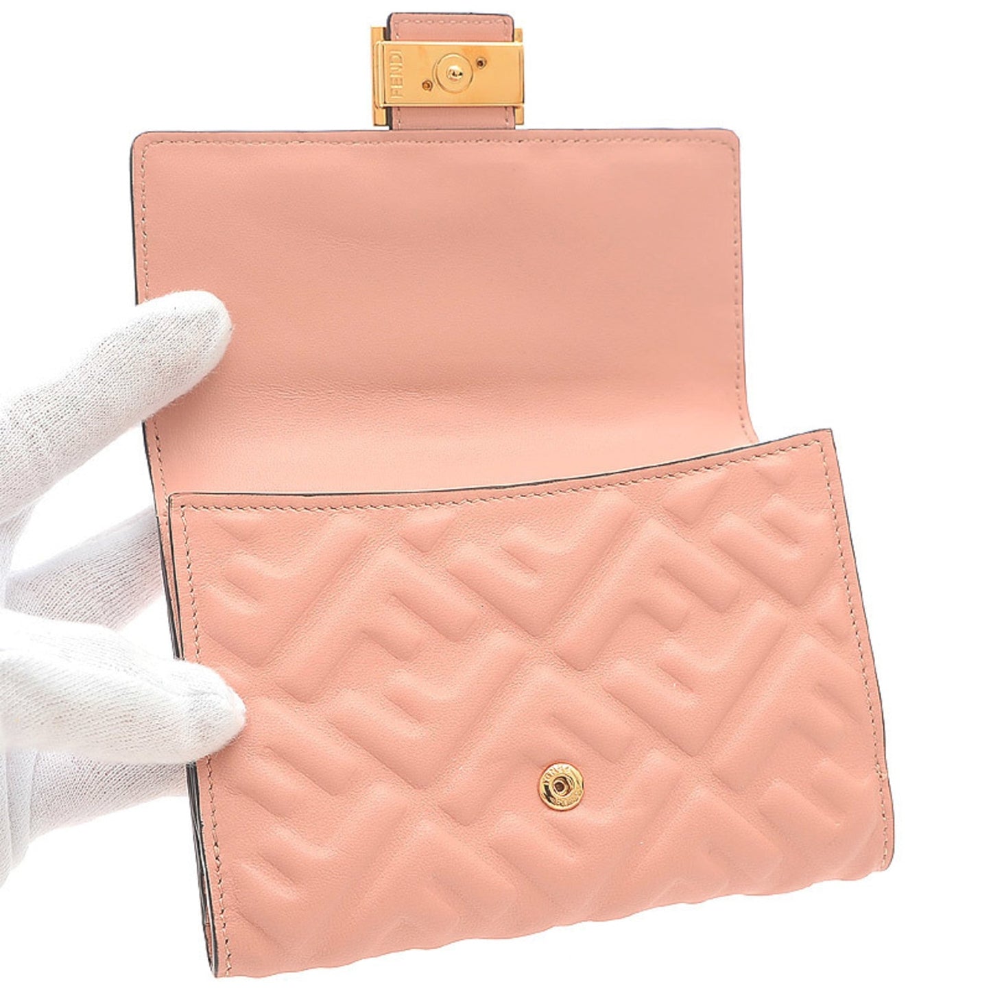 FENDI FF Embossed Medium Wallet W Hook Nappa Leather Pink 8M0419