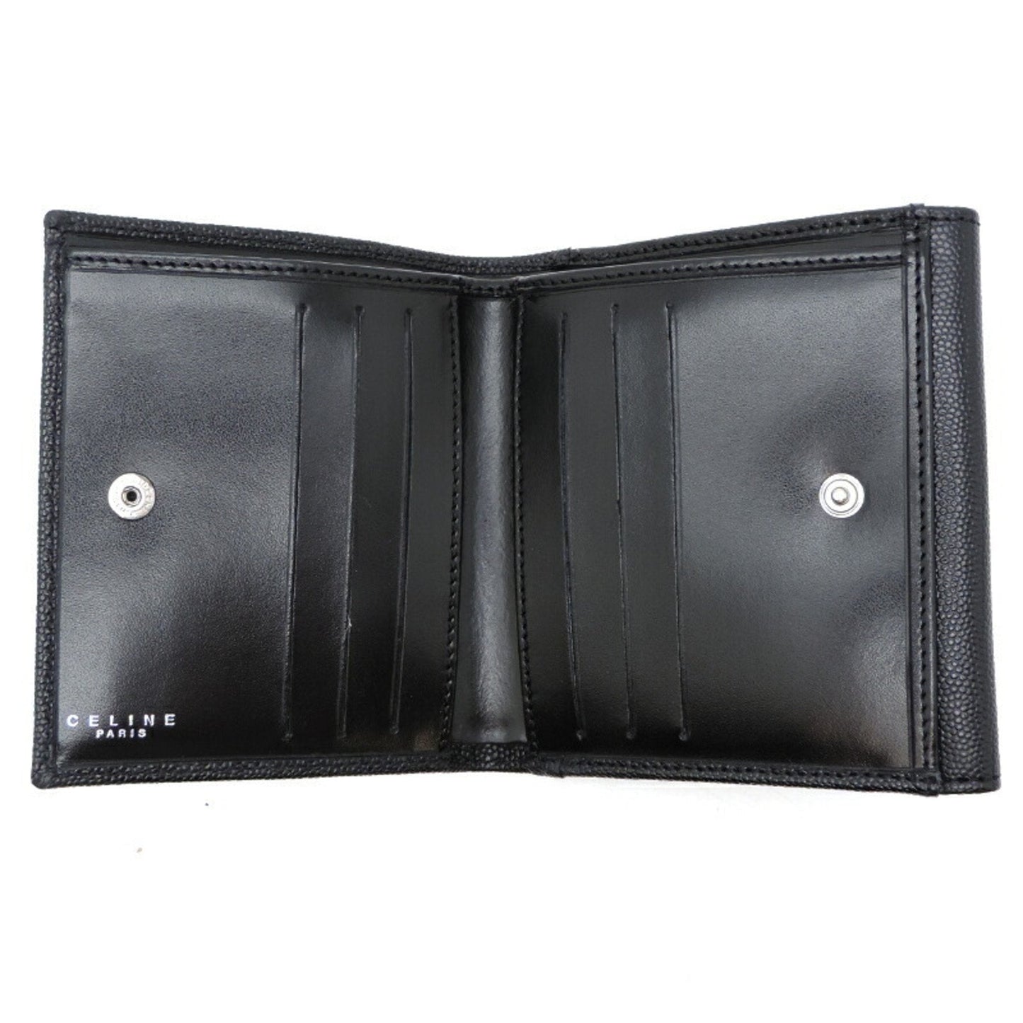 Celine W Women's/Men's Bifold Wallet Grain Leather Black