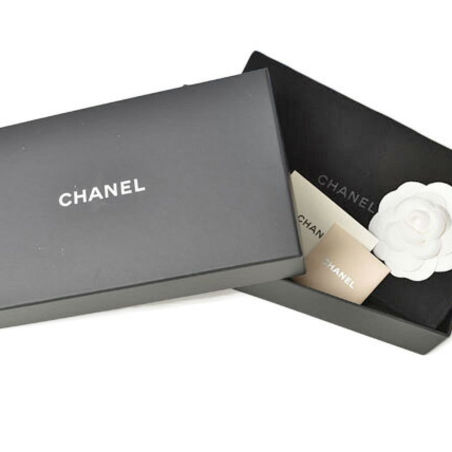 CHANEL long wallet round camellia A50085 dark brown silver