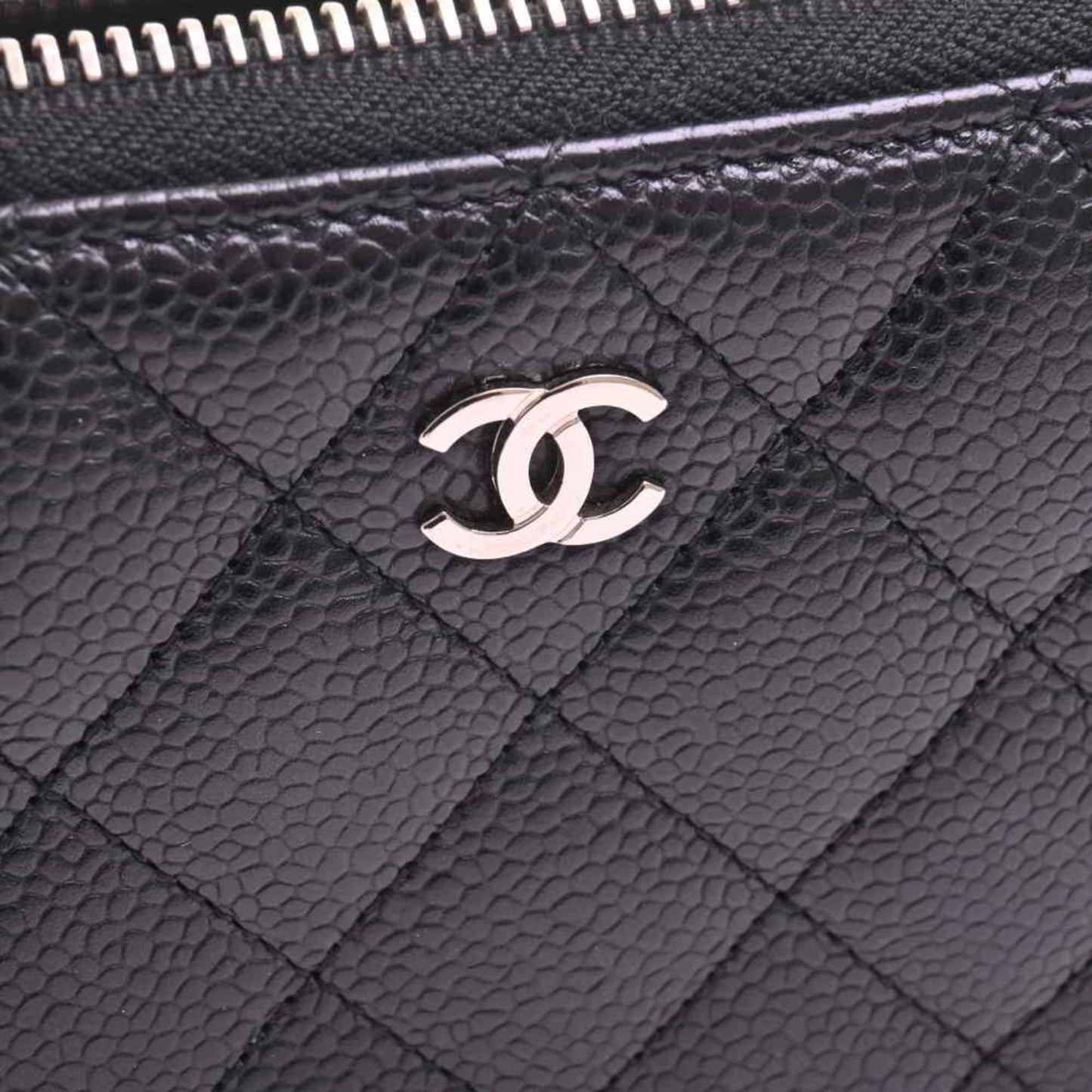 Chanel caviar skin matelasse here mark round long wallet black