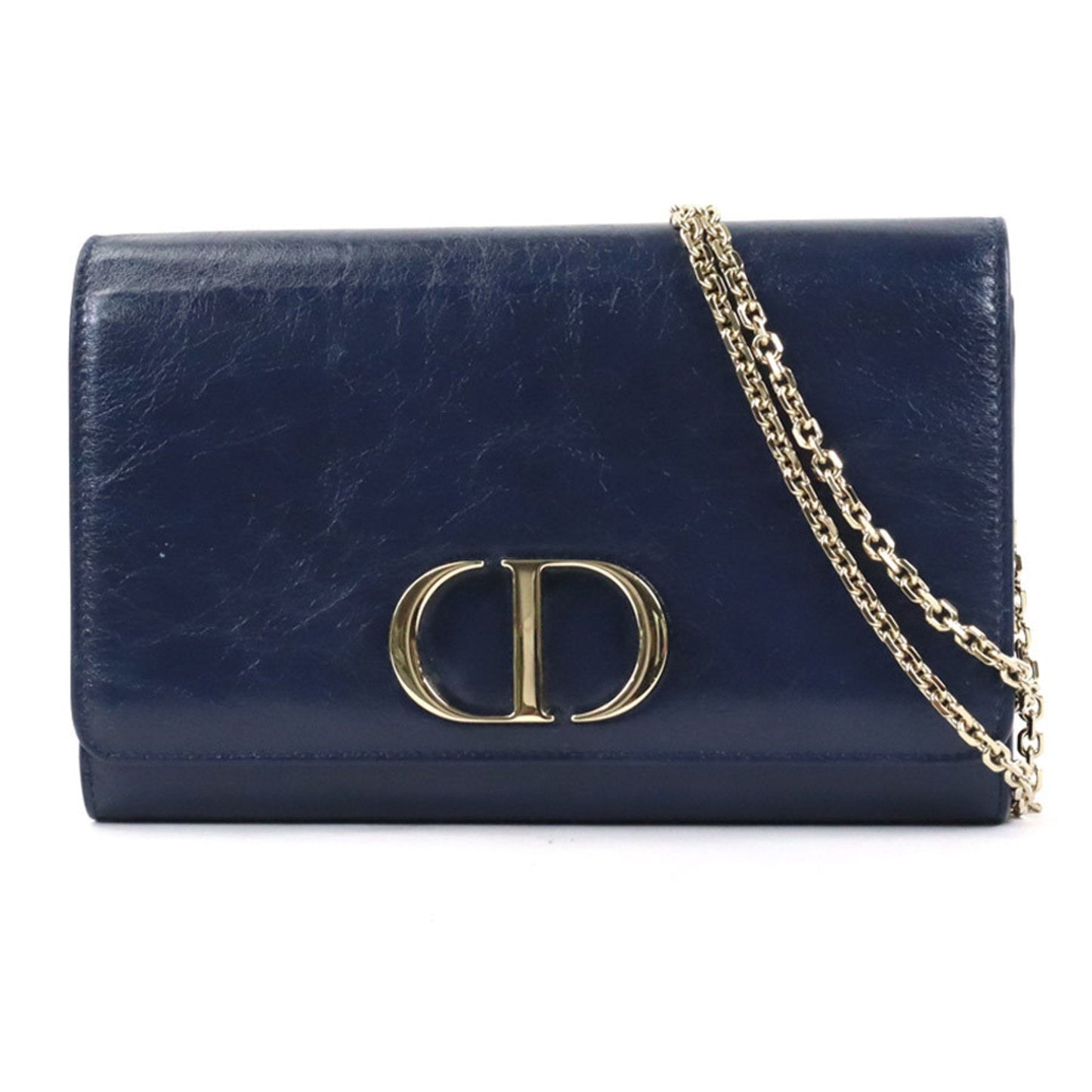 CHRISTIAN DIOR Shoulder Wallet 30 Montaigne Leather Navy Ladies