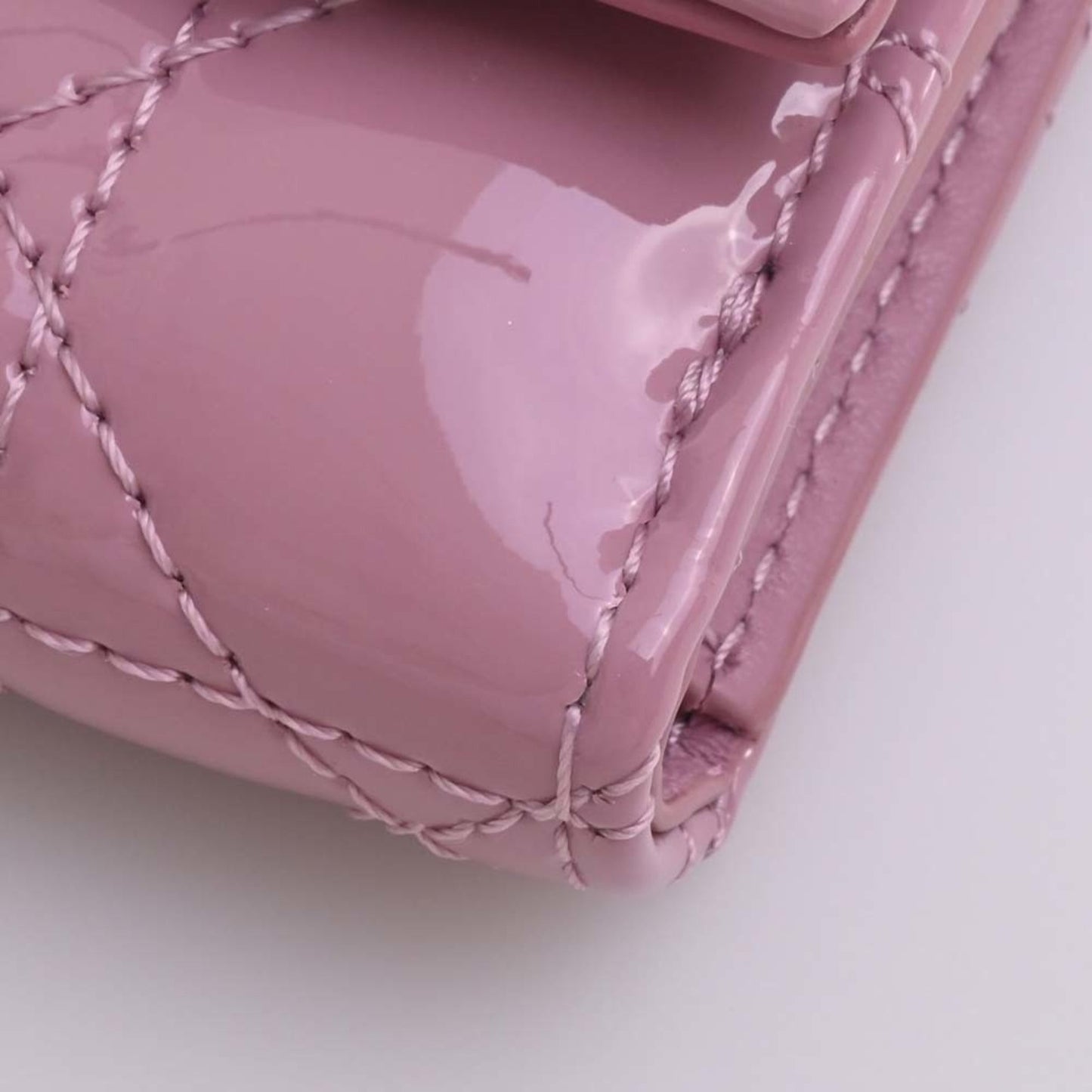 CHRISTIAN DIOR Lady Cannage Patent Lotus Trifold Wallet Pink Ladies