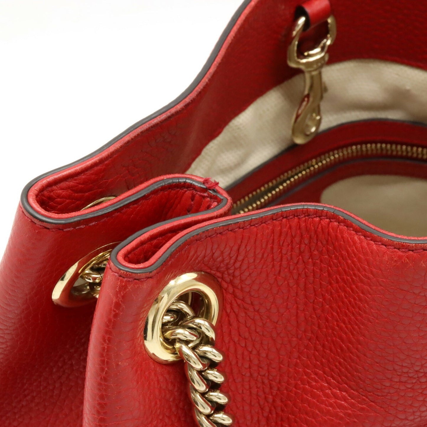 GUCCI Soho Interlocking G Tote Bag Chain Shoulder Leather Red 536196