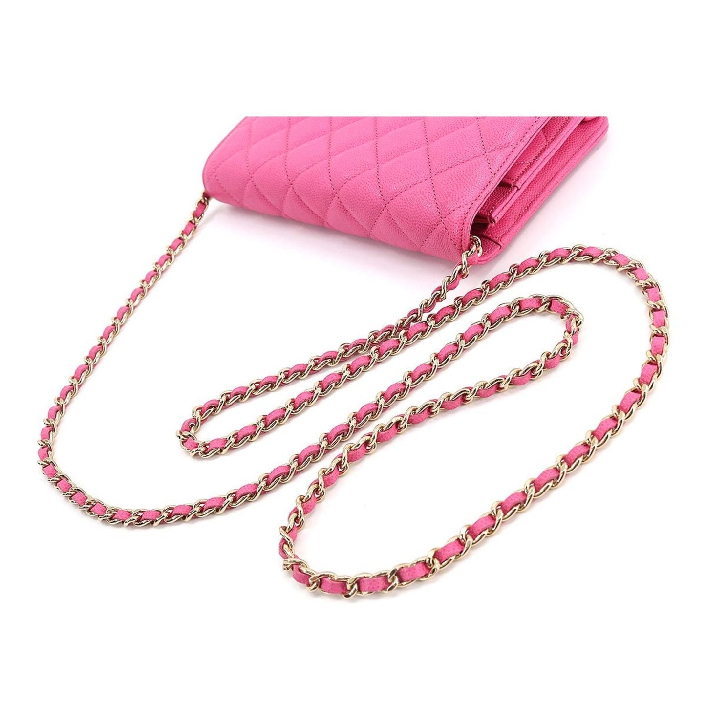 CHANEL matelasse classic chain wallet long caviar skin pink AP0250 gold metal fittings Chain Wallet