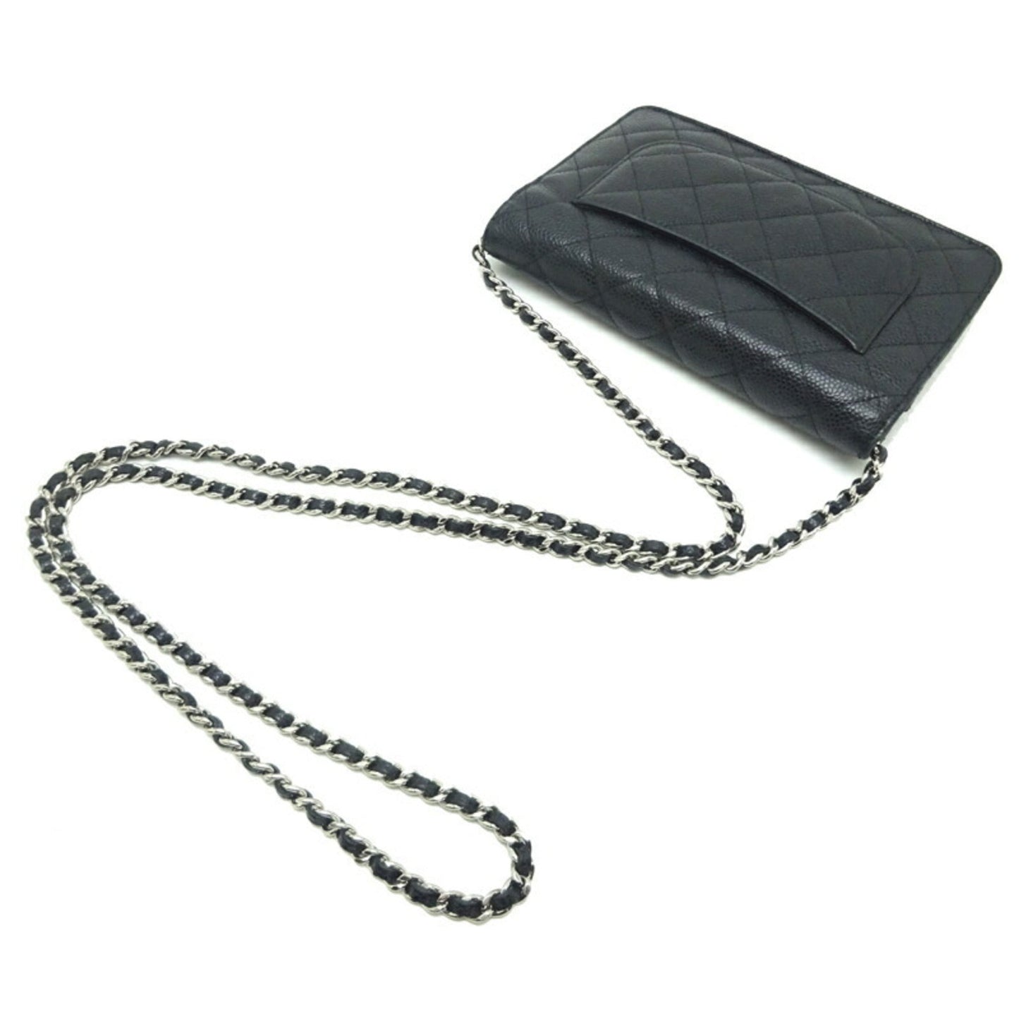 Chanel matelasse chain ladies long wallet A33814 caviar skin black x