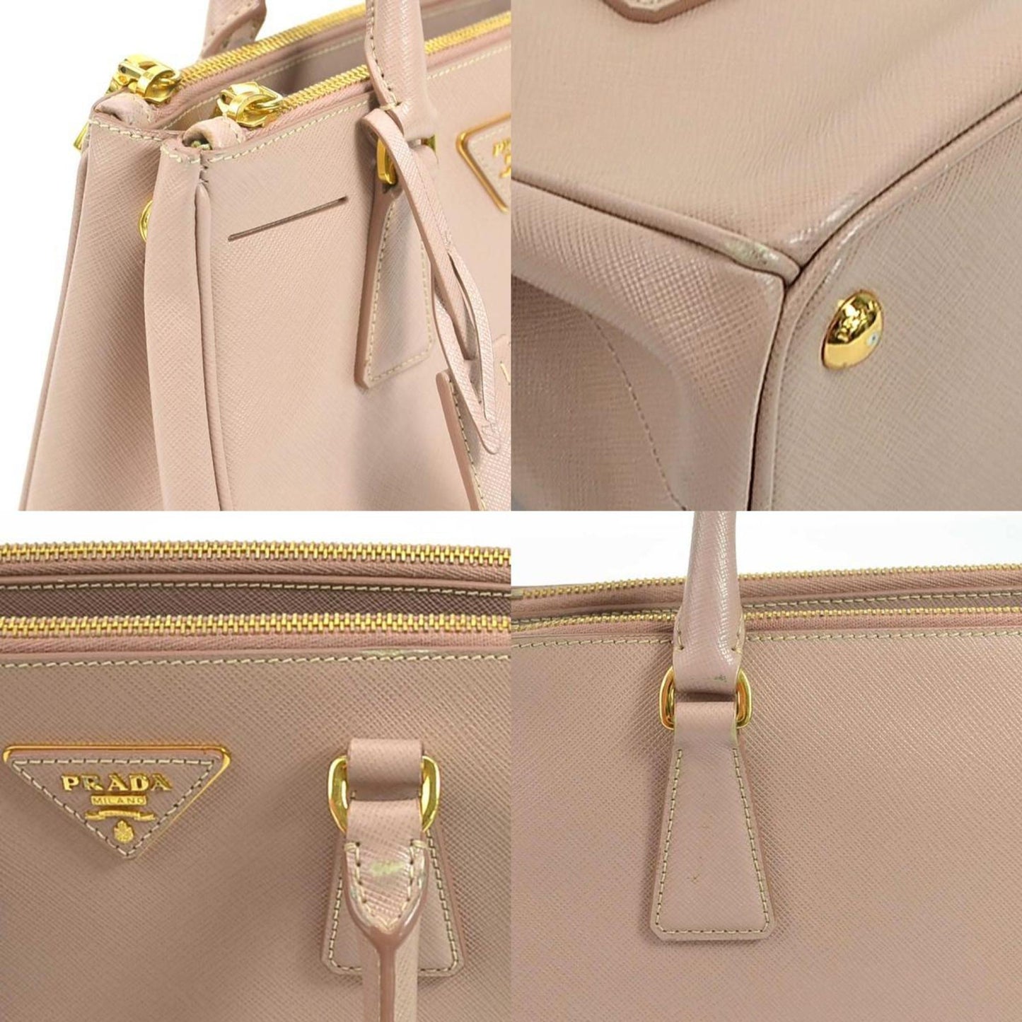 PRADA handbag shoulder bag leather pink beige gold ladies