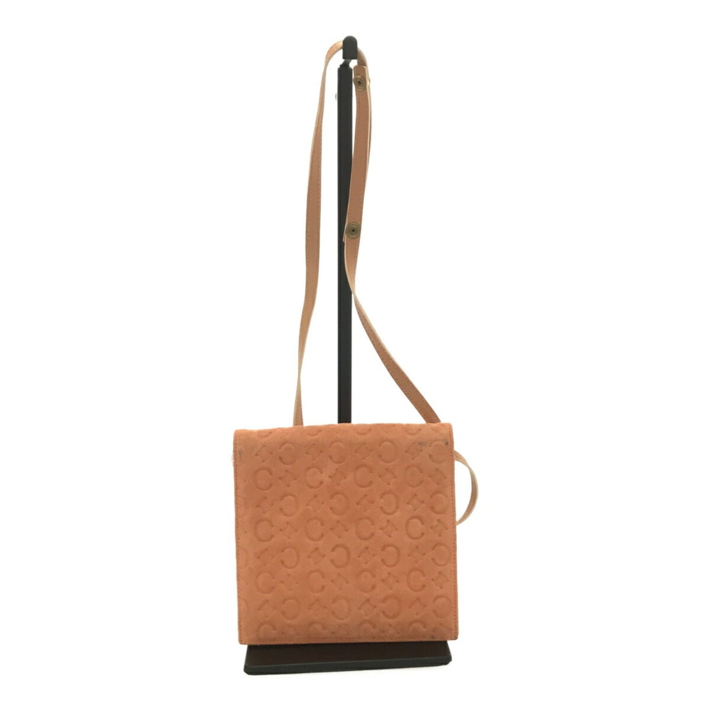 Celine Shoulder Wallet C Macadam Suede Salmon Pink Gold Hardware Women's