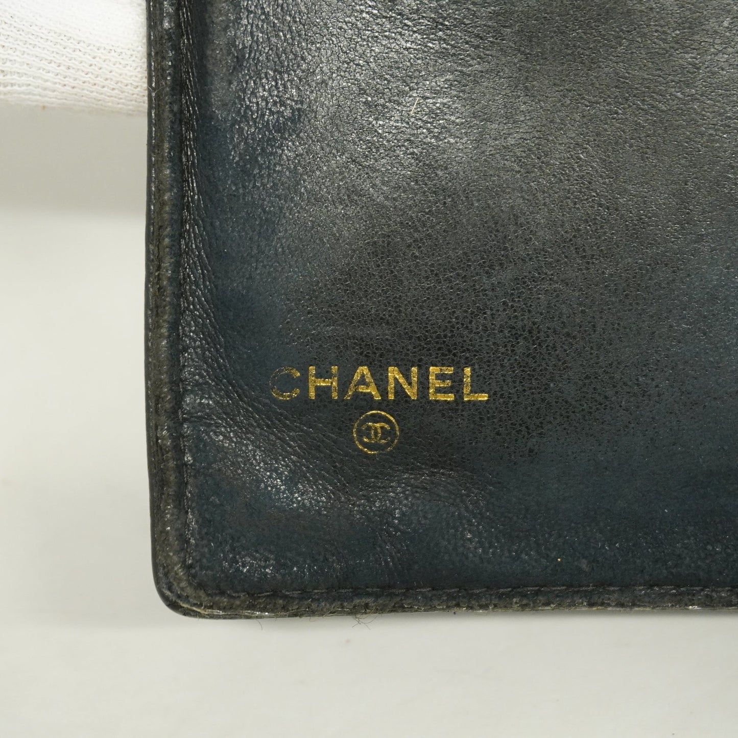 CHANEL[3cc2399] Auth  long wallet caviar skin black gold metal