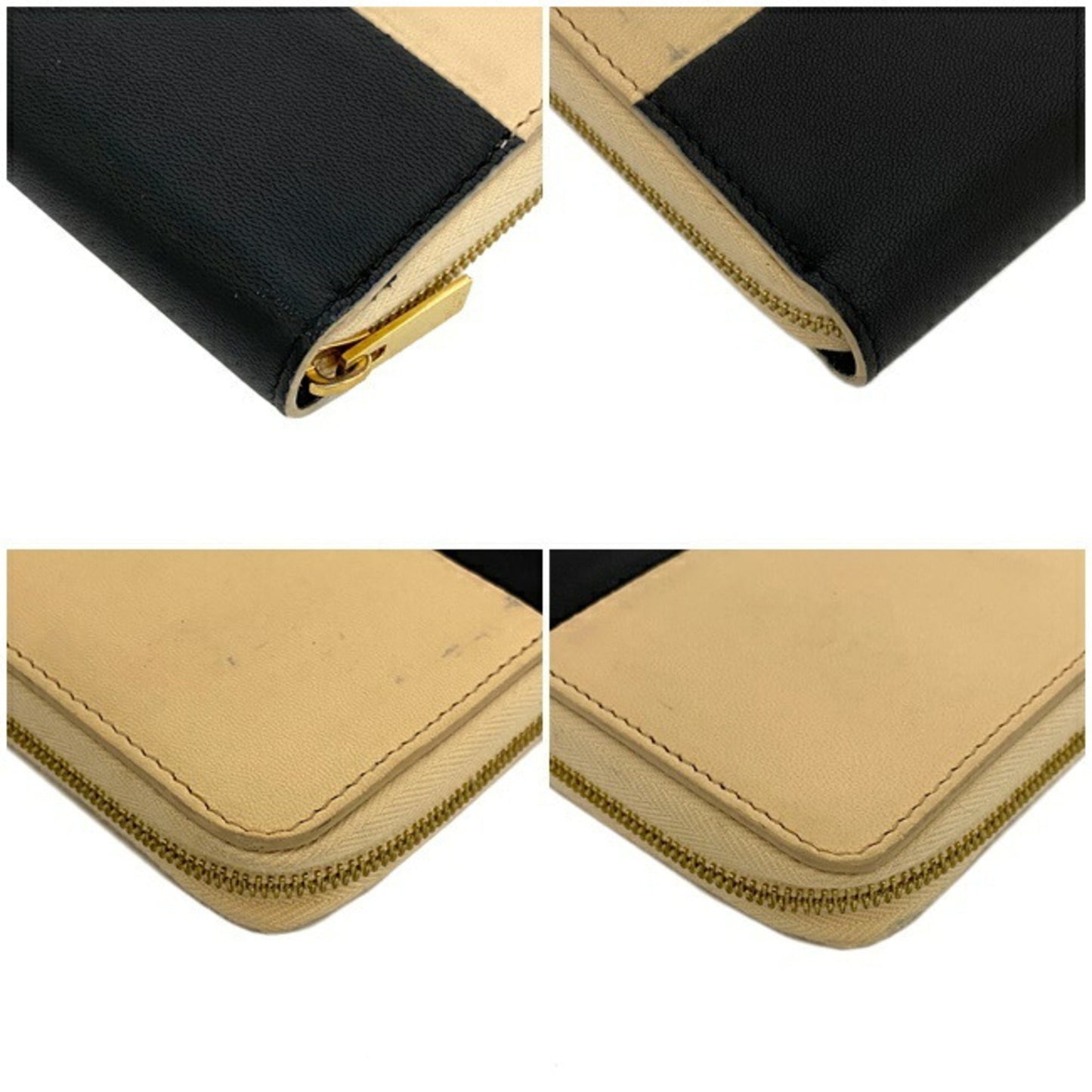 Celine Round Wallet Beige Black Gold 102623HTM Bicolor Leather Celine Two Tone Color Ladies Adult