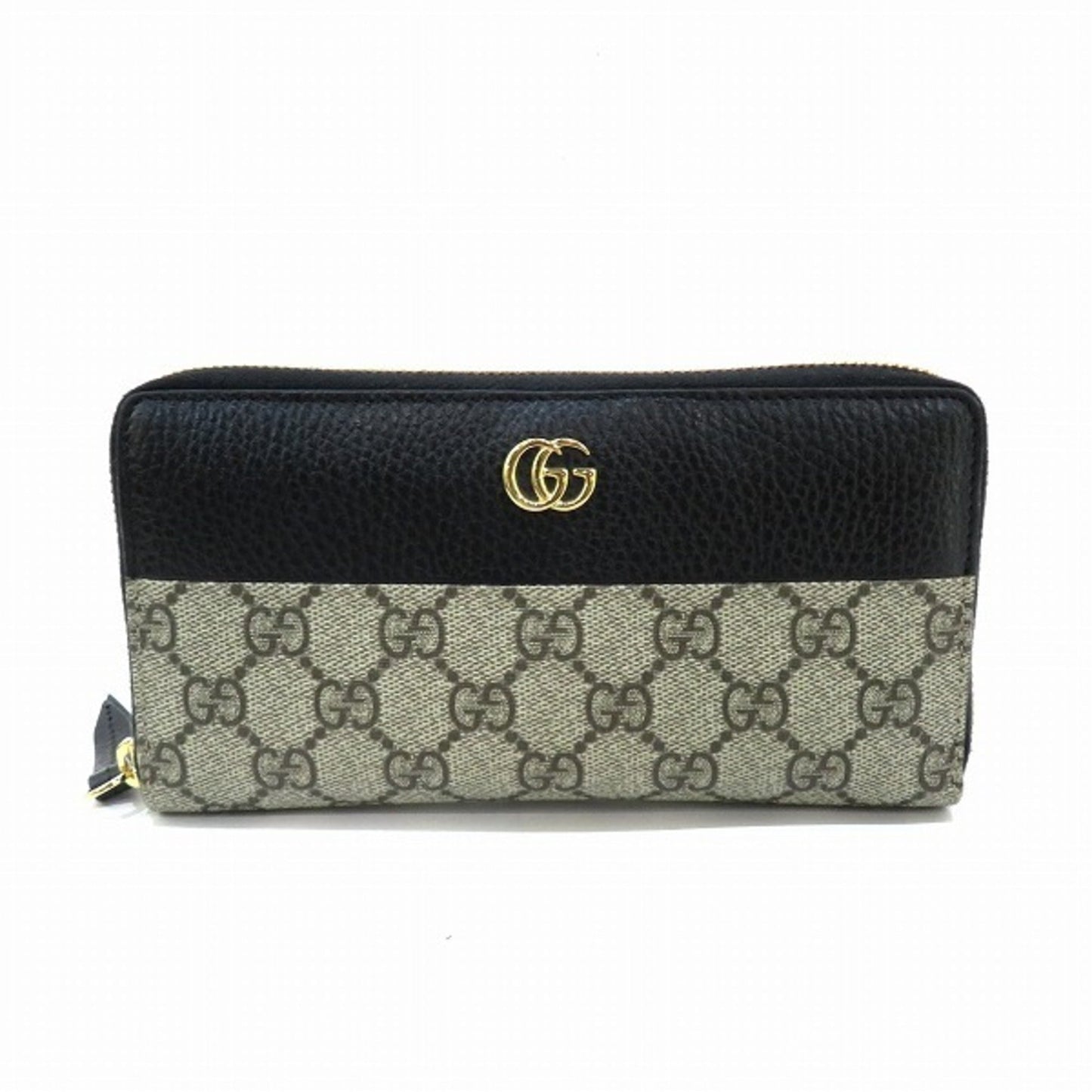 GUCCI GG Marmont 456117 Black Round Zipper Long Wallet Ladies