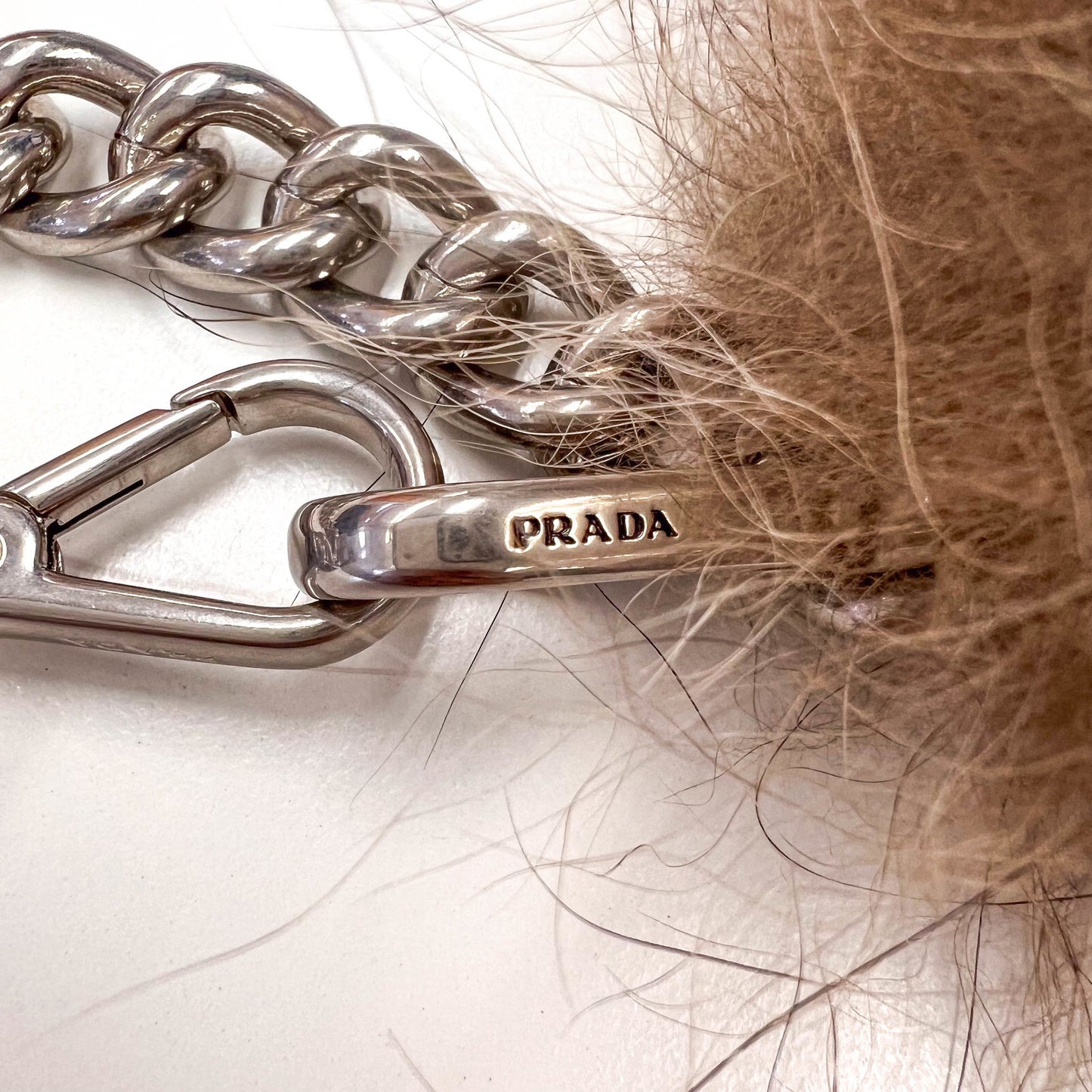 PRADA Tail Charm Keyring [Beige,Dark Brown,Silver]