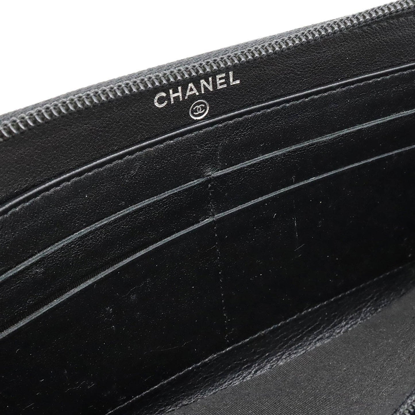 CHANEL Caviar Skin Coco Mark Round Long Wallet Leather Black A50071