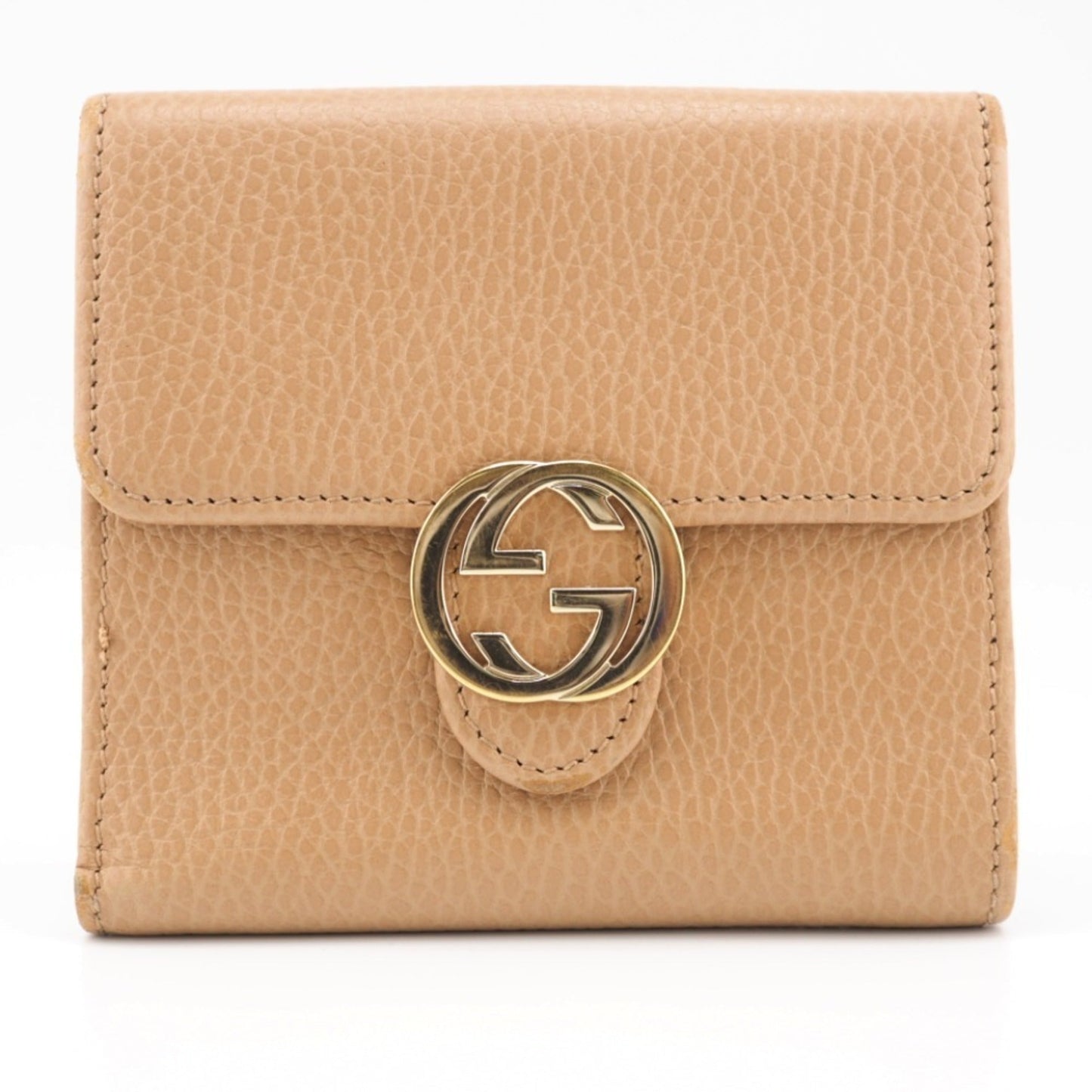 GUCCI 615525 Interlocking G Outlet Bifold Wallet Beige Women's