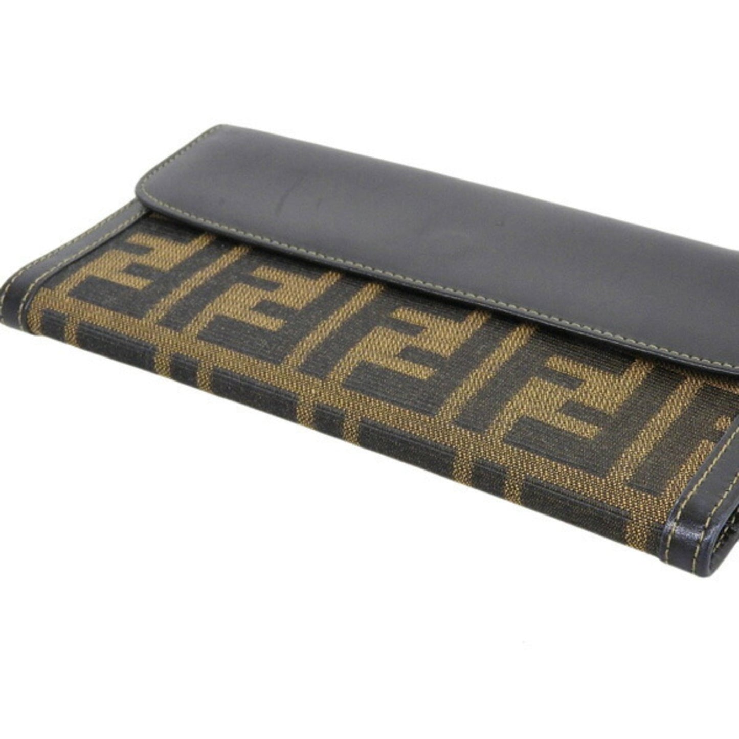 FENDI Canvas Leather Zucca Pattern Bifold Long Wallet Brown Ladies