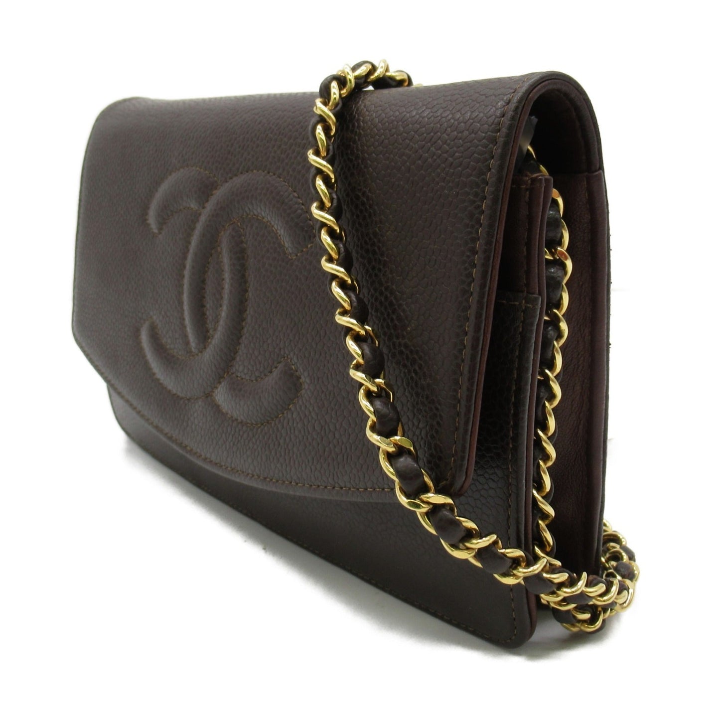 CHANEL Chain wallet Shoulder Bag Brown Caviar Skin [Grained Calf]