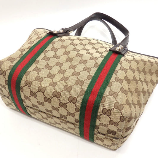 GUCCI Handbag Women's Brown Beige GG Canvas 137396 Tote Sherry Webbing Line