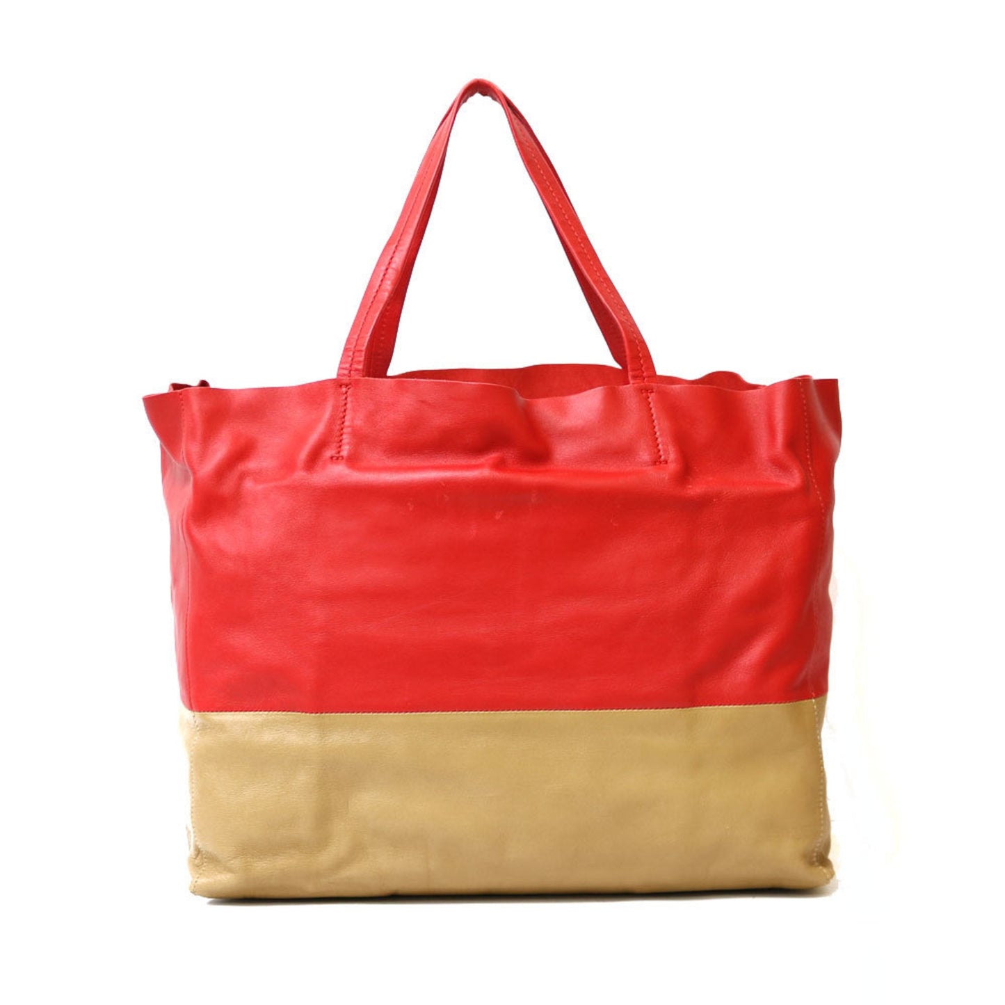 Celine Shoulder Bag Hippo Horizontal Tote 2way Red x Beige Ladies