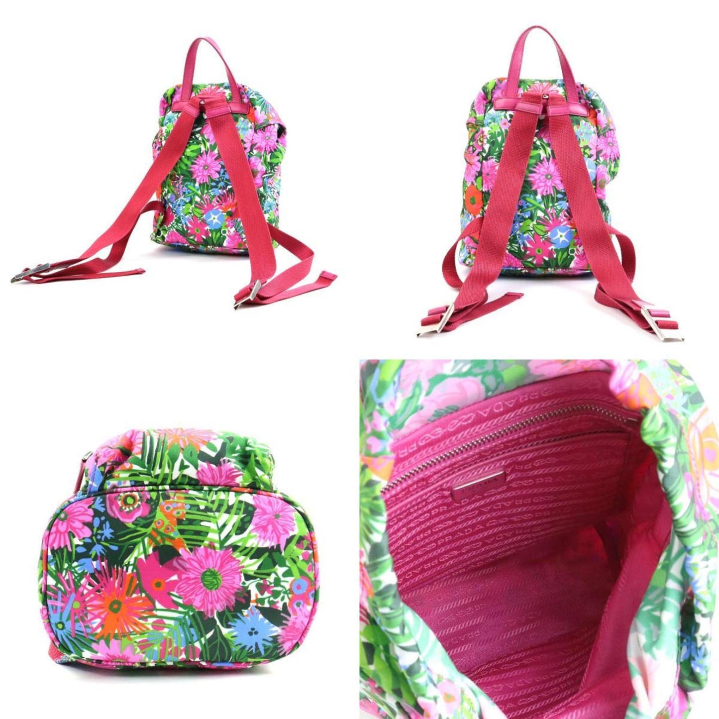 PRADA Backpack Flower Botanical Nylon Pink x Multicolor Women's