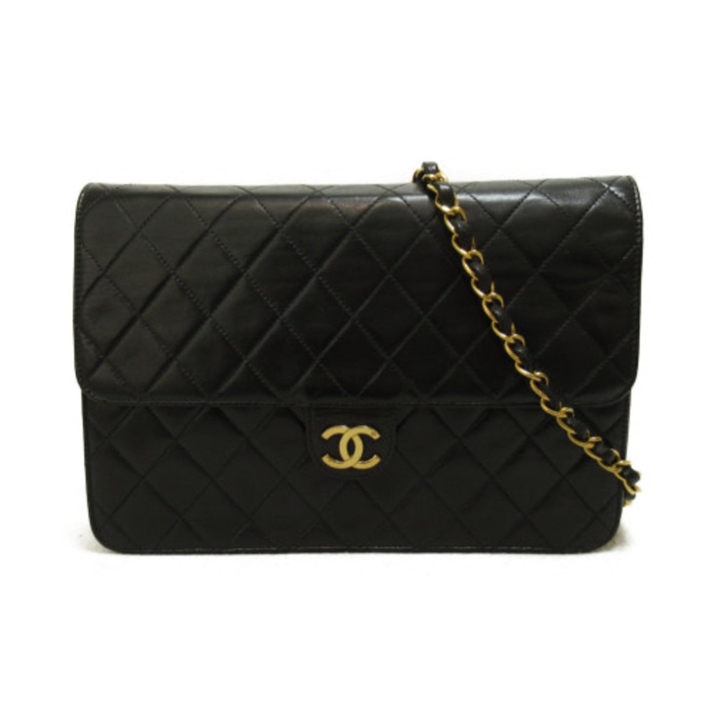 CHANEL Pushlock Matelasse ChainShoulder bag Black Lambskin [sheep leather]