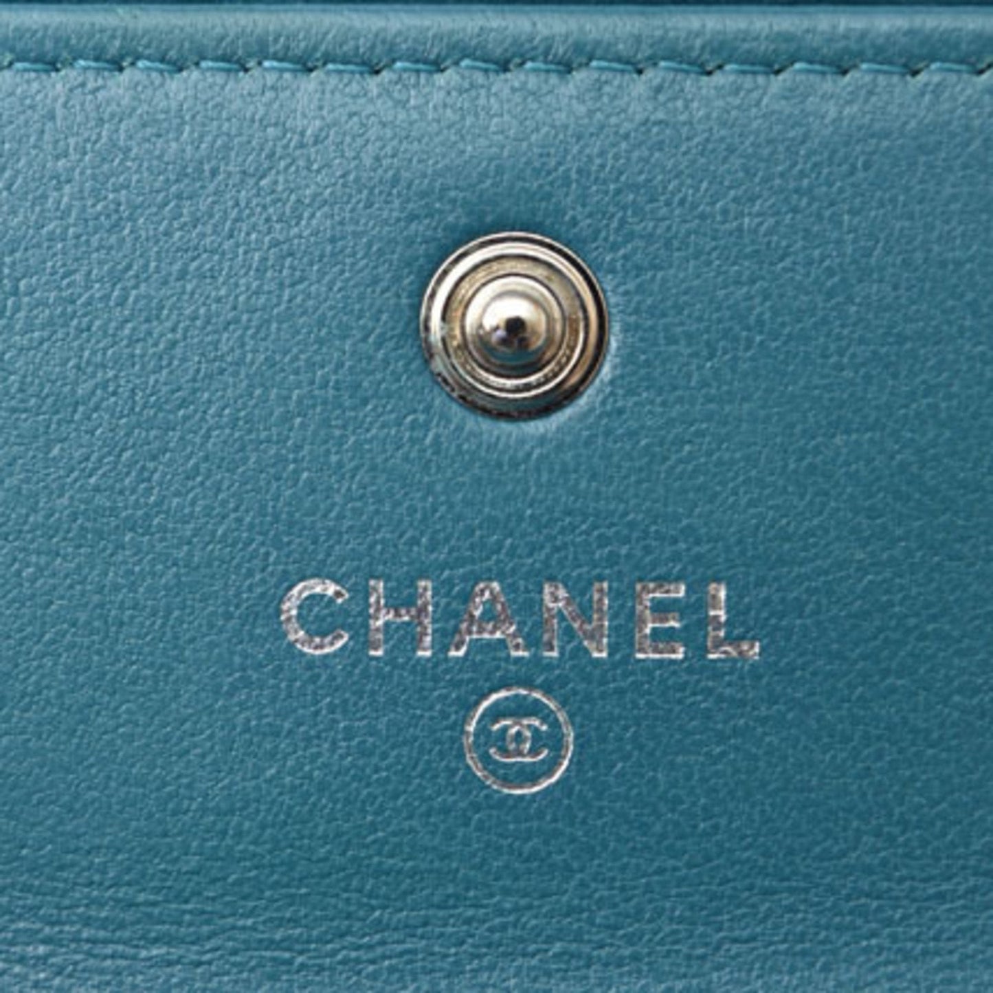 CHANEL wallet  chevron studs turquoise blue