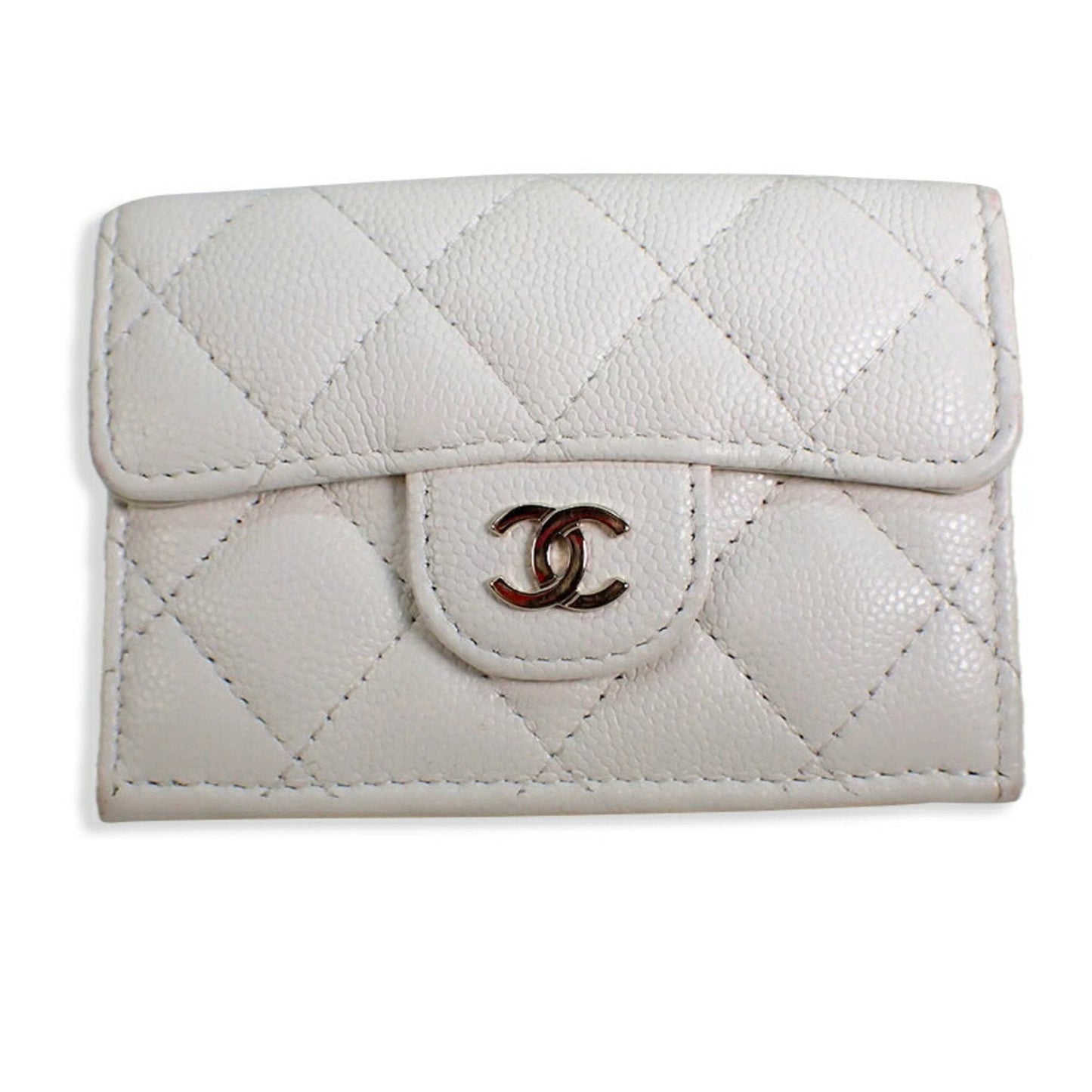 CHANEL caviar skin white trifold wallet