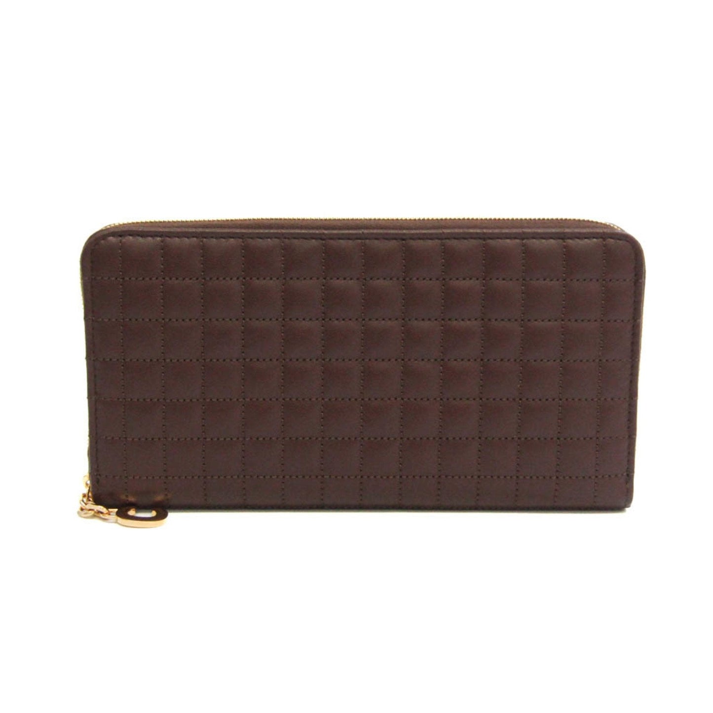 Celine Round Fastener Quilting With C Charm 10B553BFL Women's Leather Long Wallet [bi-fold] Dark Brown