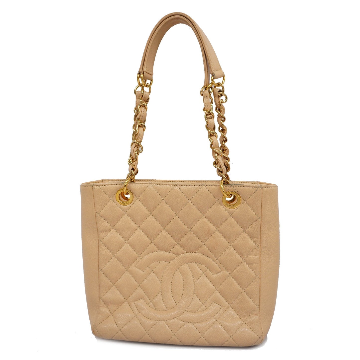 CHANEL  Matelasse Chain Shoulder Women's Caviar Leather Tote Bag Beige