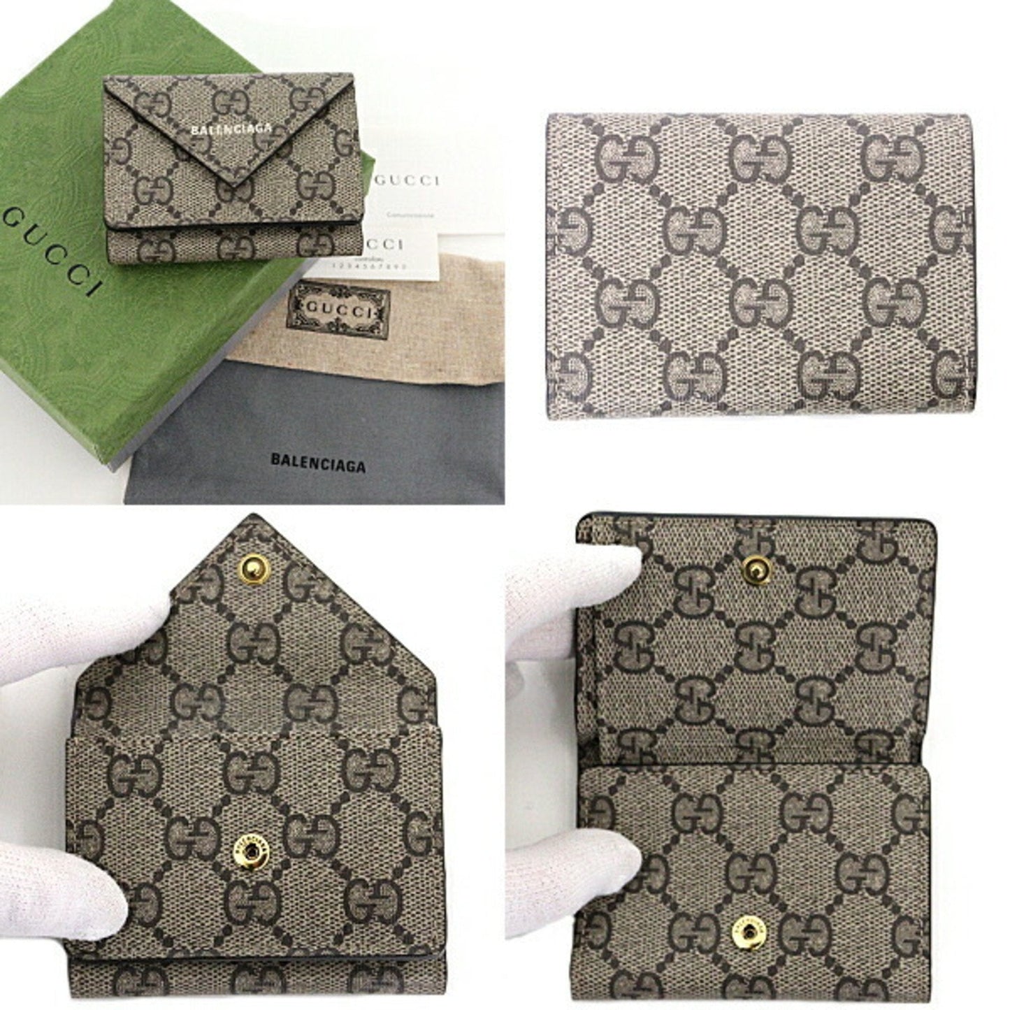 Gucci ?? BALENCIAGA Gucci Balenciaga Collaboration The Hacker Project Paper Mini Wallet Trifold Canvas Leather 681704 Beige Gold Hardware