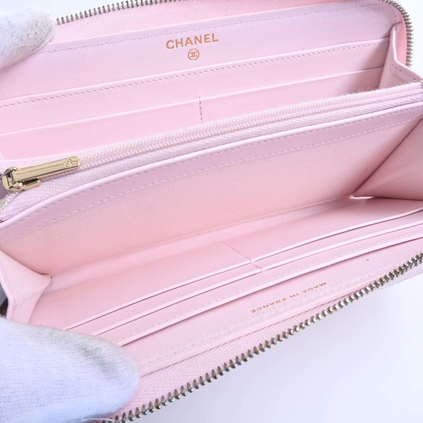 CHANEL Caviar Skin Matelasse Coco Mark Round Long Wallet Pink Ladies