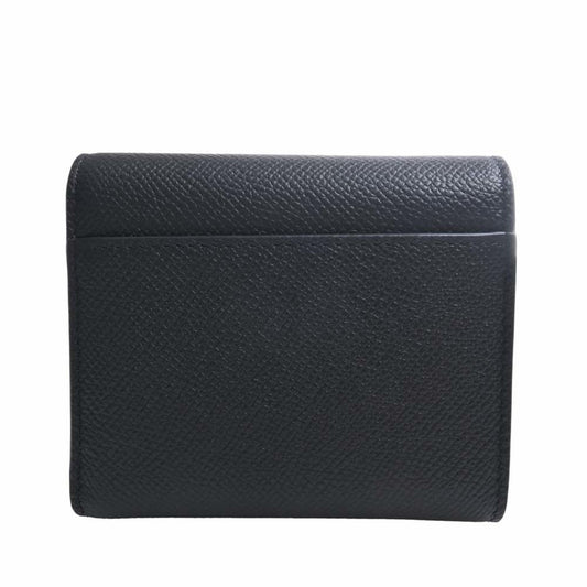 CHRISTIAN DIOR Leather Saddle Lotus Trifold Wallet Black Ladies